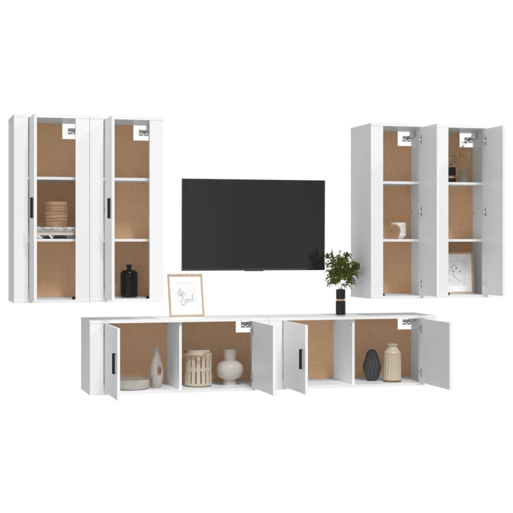 6-delige Tv-meubelset bewerkt hout wit