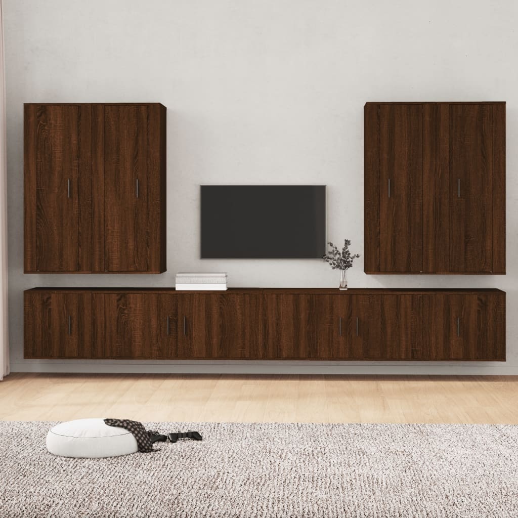 8-delige Tv-meubelset bewerkt hout bruineikenkleurig
