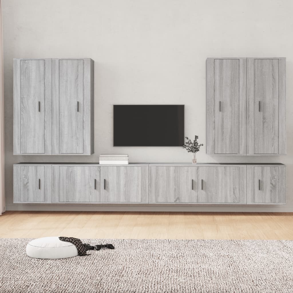 8-delige Tv-meubelset bewerkt hout grijs sonoma eikenkleurig