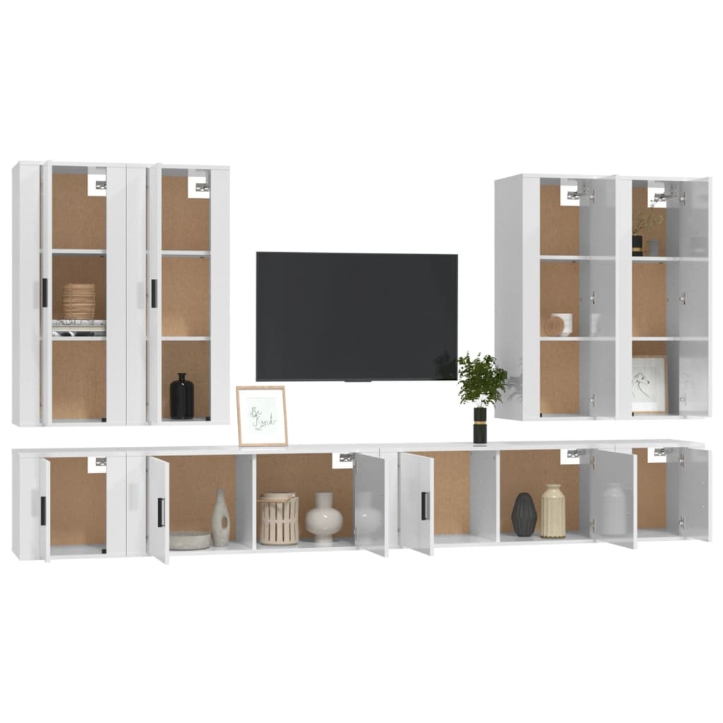 8-delige Tv-meubelset bewerkt hout hoogglans wit