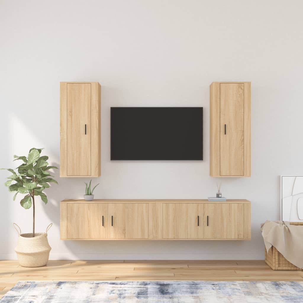 4-delige Tv-meubelset bewerkt hout sonoma eikenkleurig