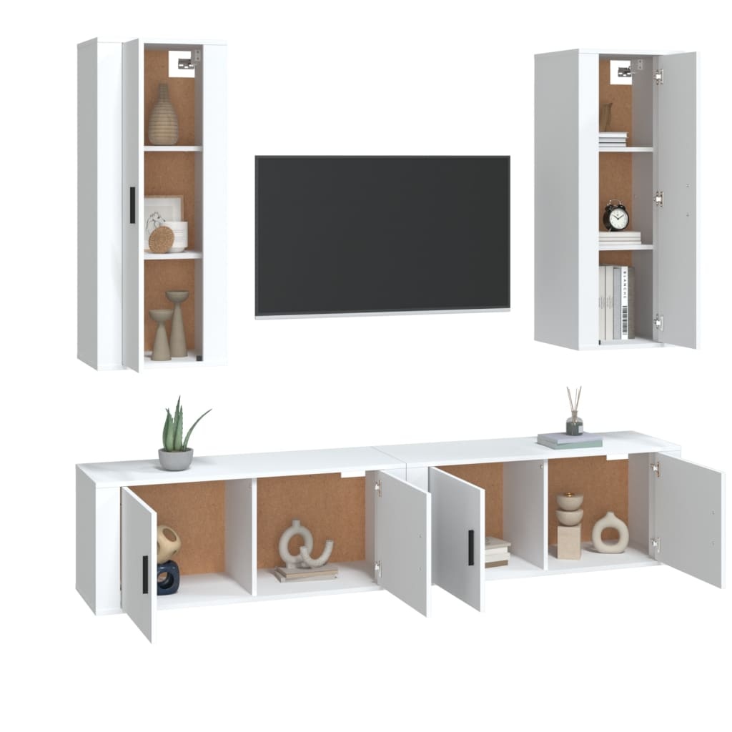 4-delige Tv-meubelset bewerkt hout wit