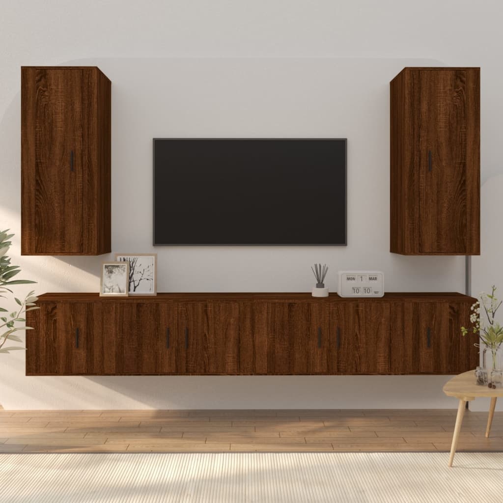 6-delige Tv-meubelset bewerkt hout bruineikenkleurig