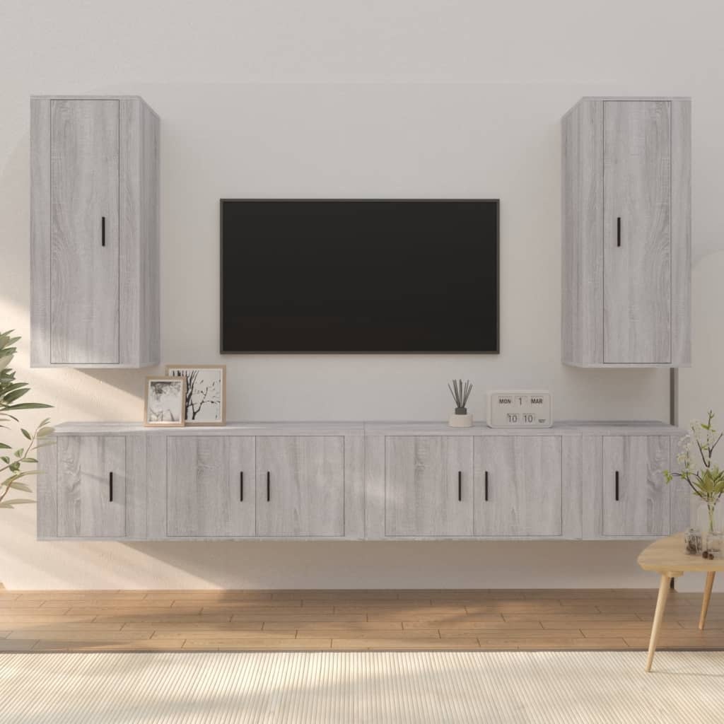 6-delige Tv-meubelset bewerkt hout grijs sonoma eikenkleurig