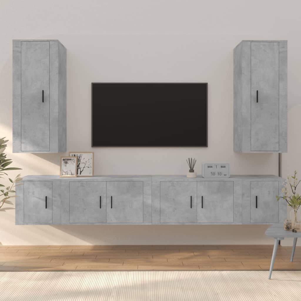 6-delige Tv-meubelset bewerkt hout betongrijs