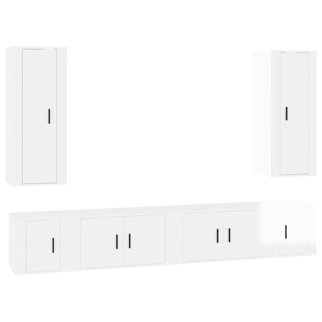 6-delige Tv-meubelset bewerkt hout hoogglans wit