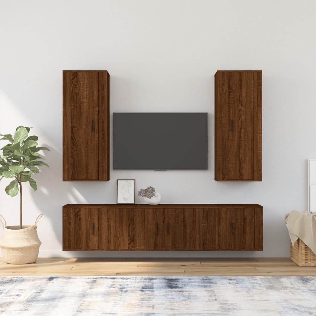 5-delige Tv-meubelset bewerkt hout bruineikenkleurig