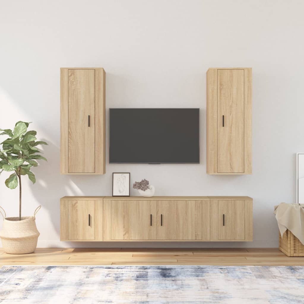 5-delige Tv-meubelset bewerkt hout sonoma eikenkleurig