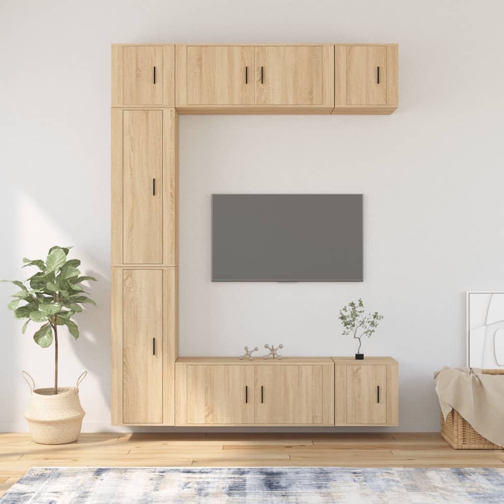 7-delige Tv-meubelset bewerkt hout sonoma eikenkleurig