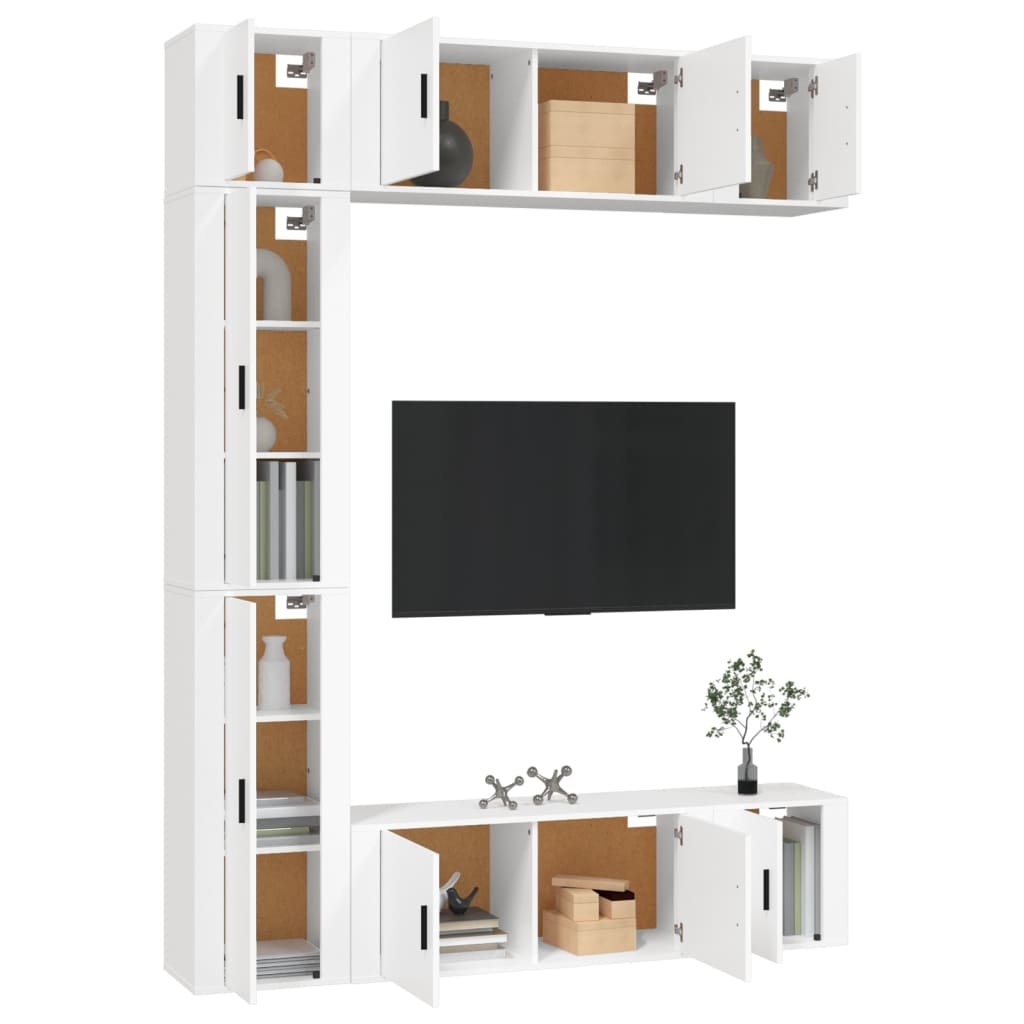 7-delige Tv-meubelset bewerkt hout wit