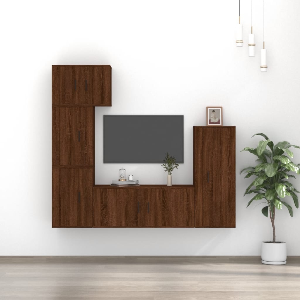 5-delige Tv-meubelset bewerkt hout bruineikenkleurig