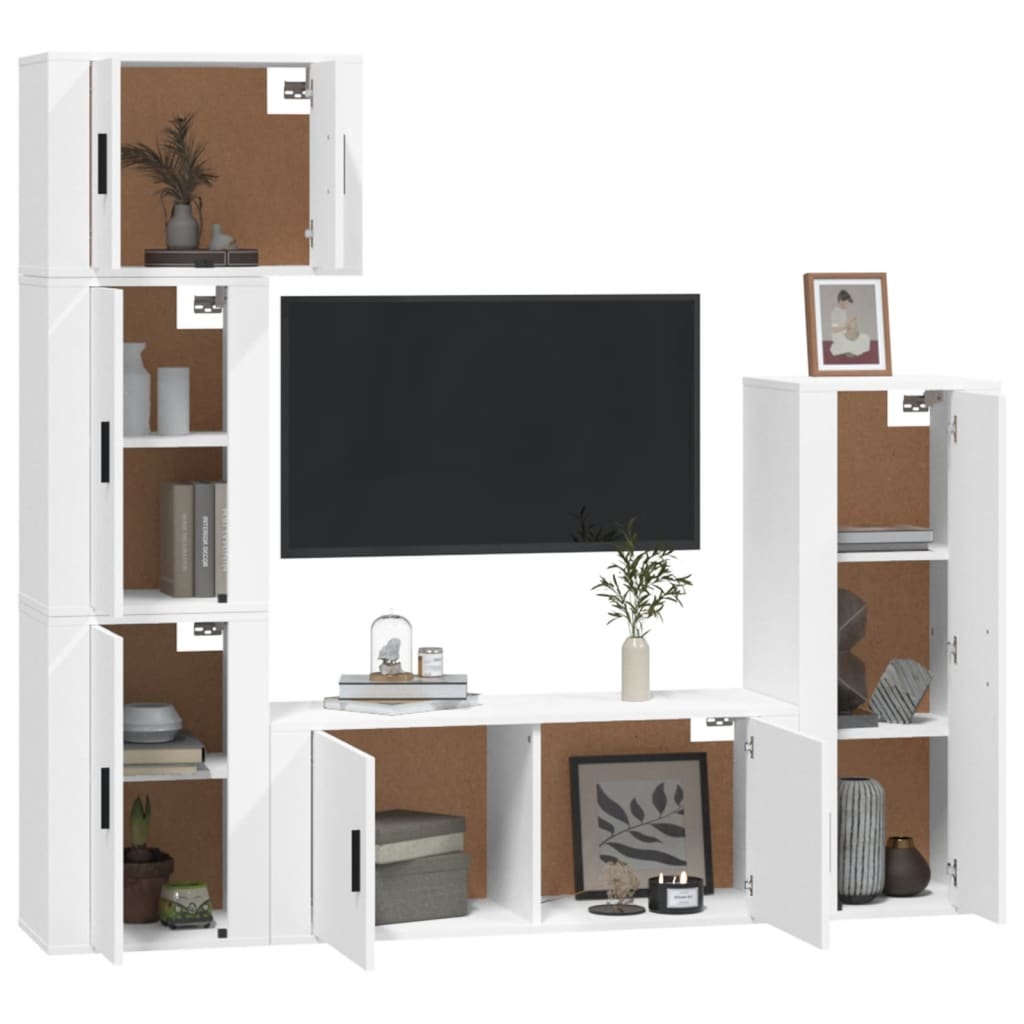 5-delige Tv-meubelset bewerkt hout wit
