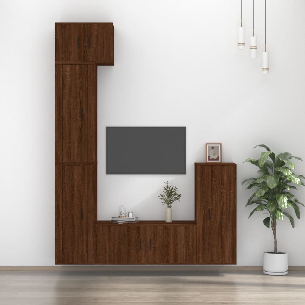 5-delige Tv-meubelset bewerkt hout bruineikenkleurig