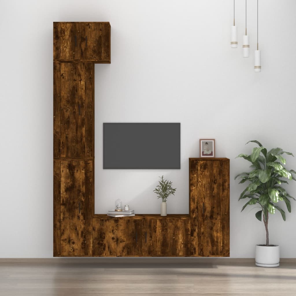 5-delige Tv-meubelset bewerkt hout gerookt eikenkleurig