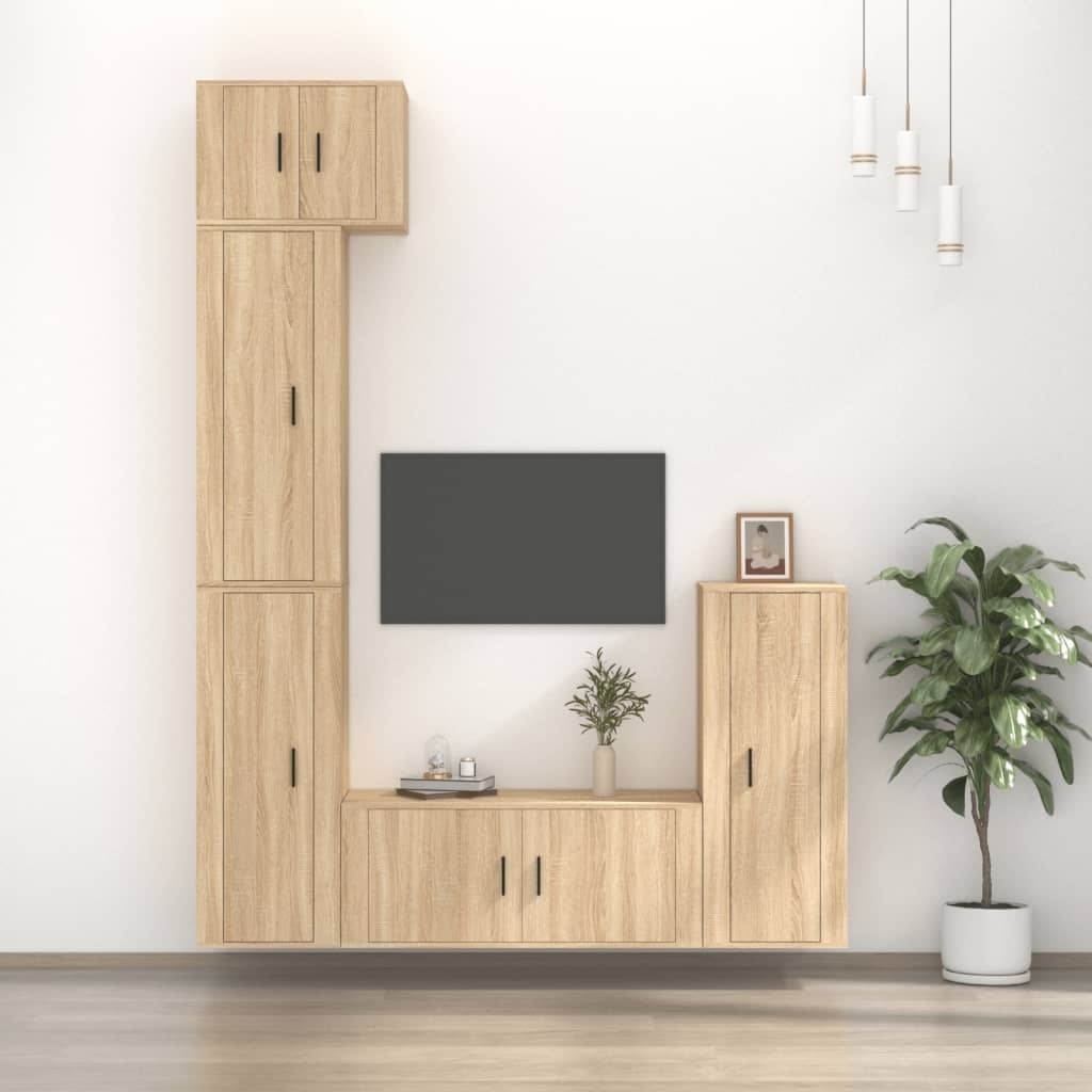 5-delige Tv-meubelset bewerkt hout sonoma eikenkleurig