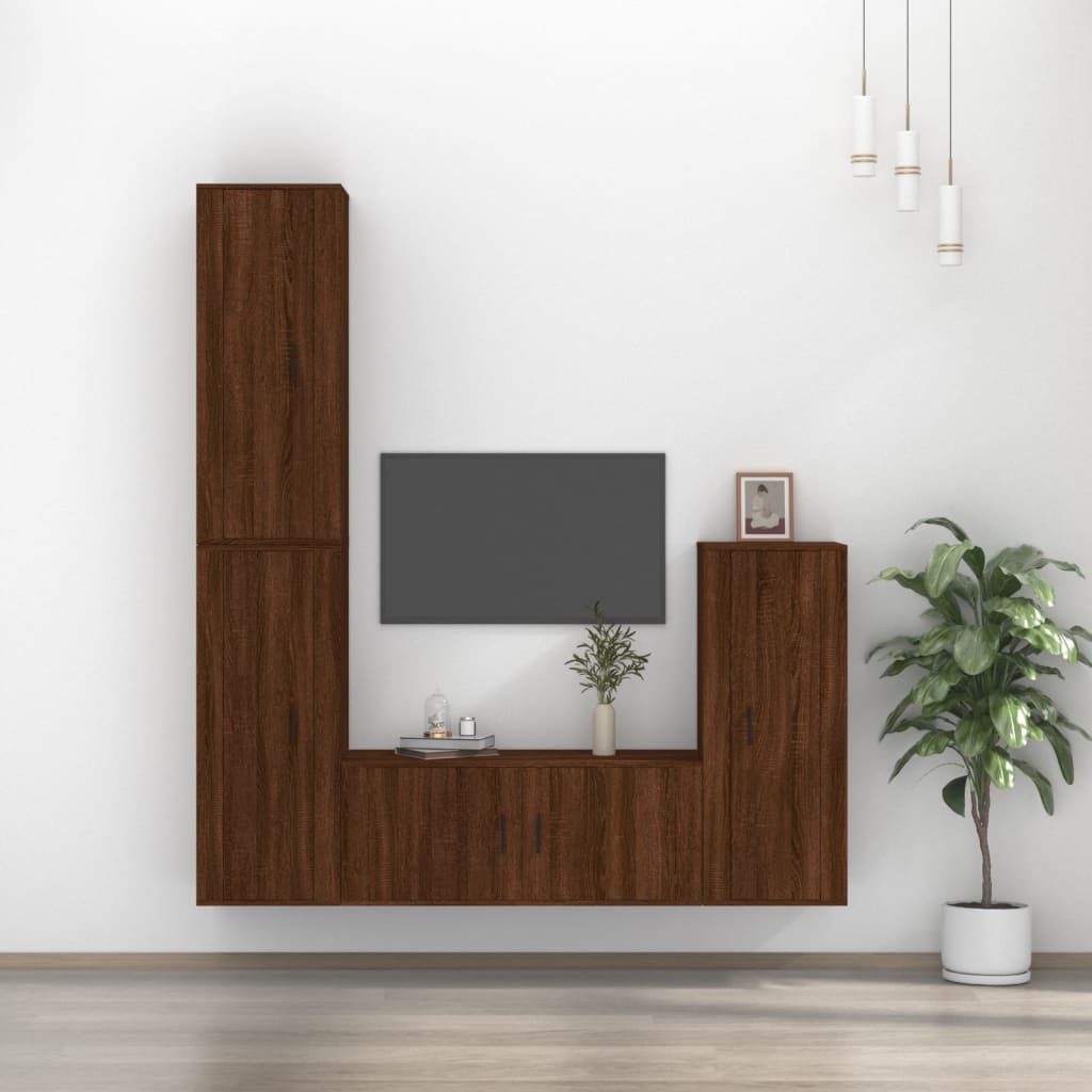 4-delige Tv-meubelset bewerkt hout bruineikenkleurig