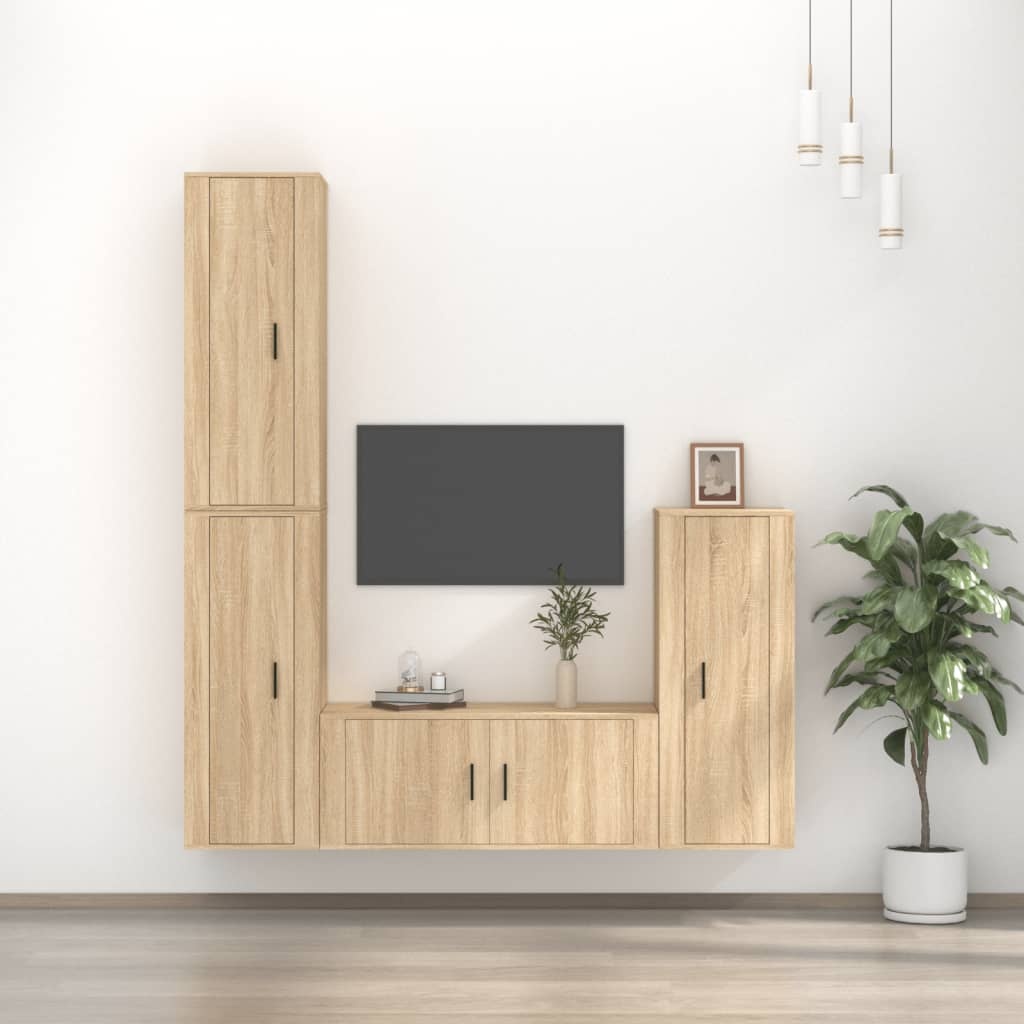 4-delige Tv-meubelset bewerkt hout sonoma eikenkleurig