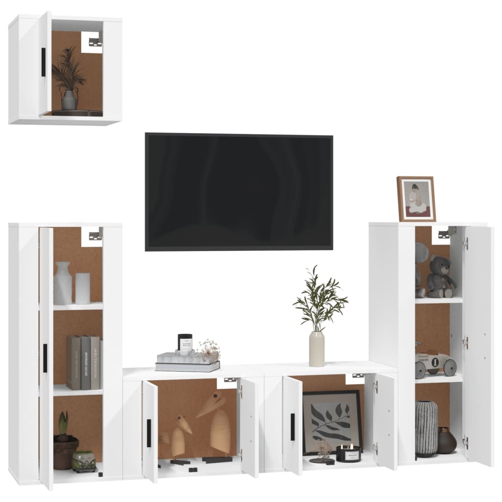 5-delige Tv-meubelset bewerkt hout wit