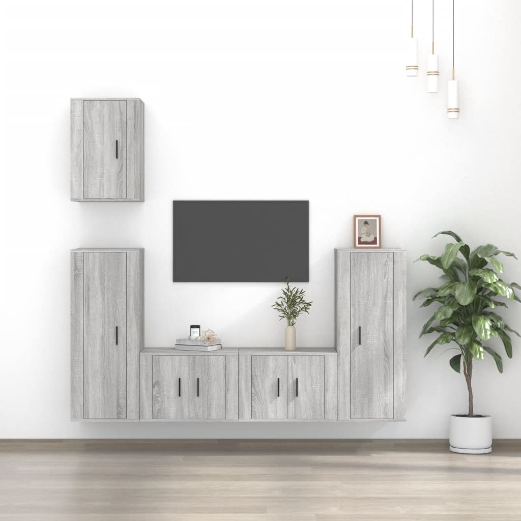 5-delige Tv-meubelset bewerkt hout grijs sonoma eikenkleurig