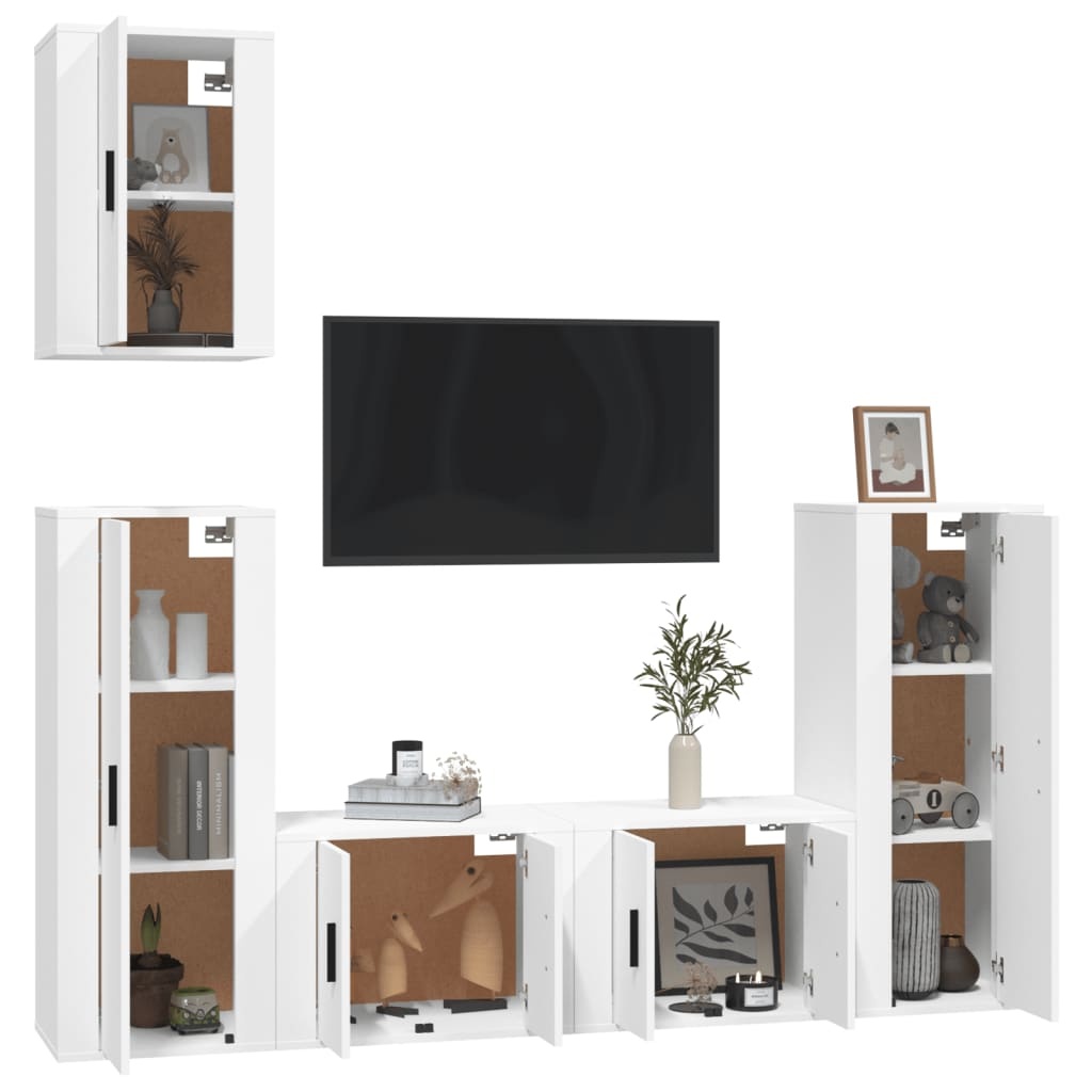 5-delige Tv-meubelset bewerkt hout wit
