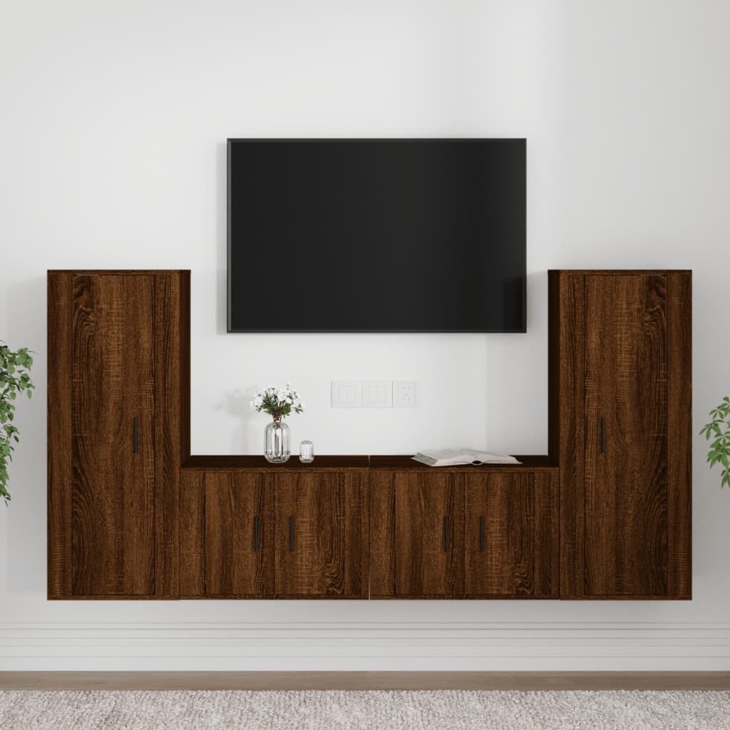 4-delige Tv-meubelset bewerkt hout bruineikenkleurig