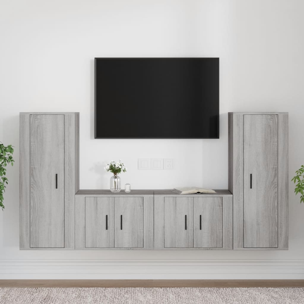 4-delige Tv-meubelset bewerkt hout grijs sonoma eikenkleurig