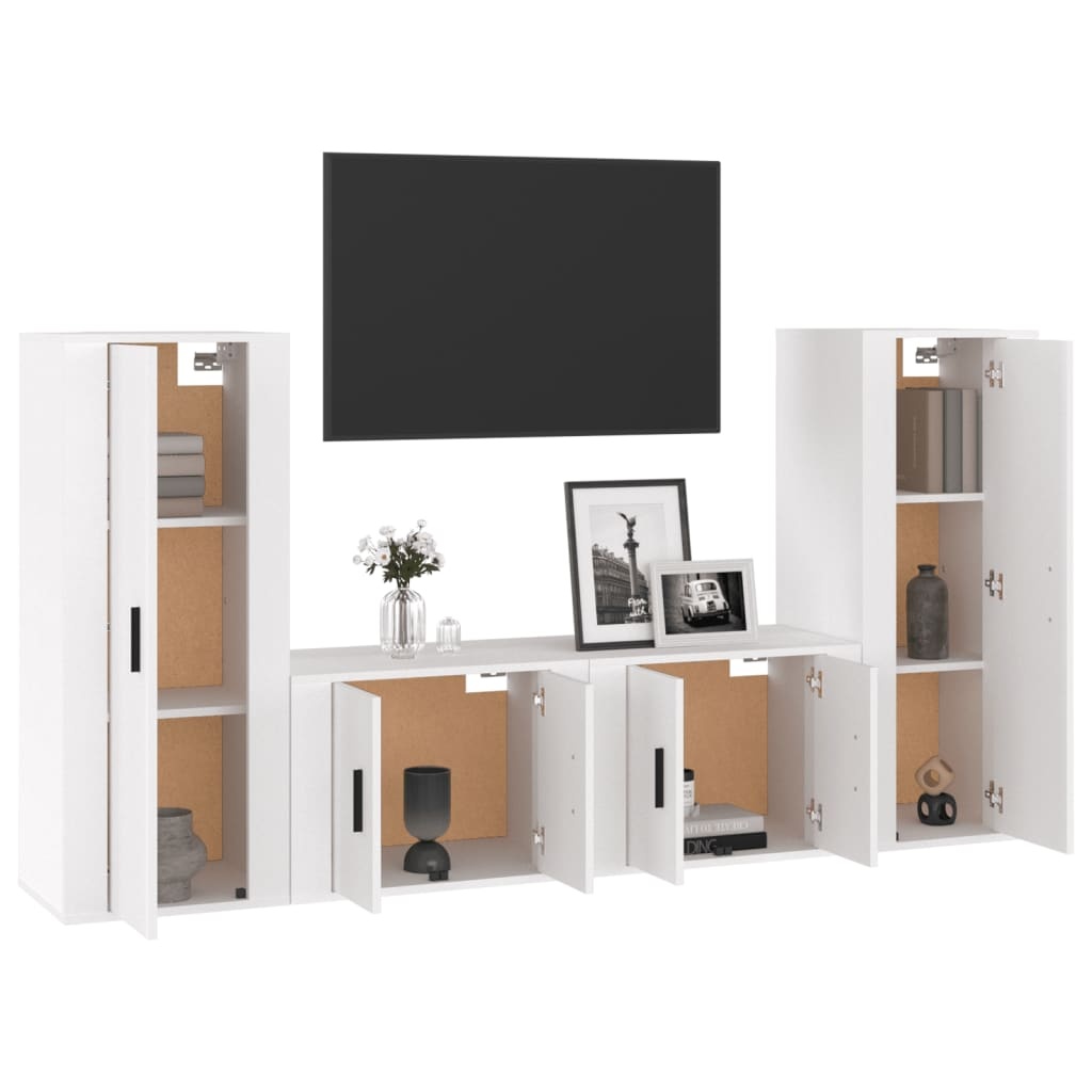4-delige Tv-meubelset bewerkt hout hoogglans wit