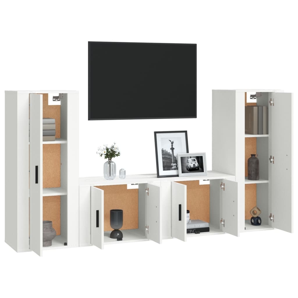 4-delige Tv-meubelset bewerkt hout wit