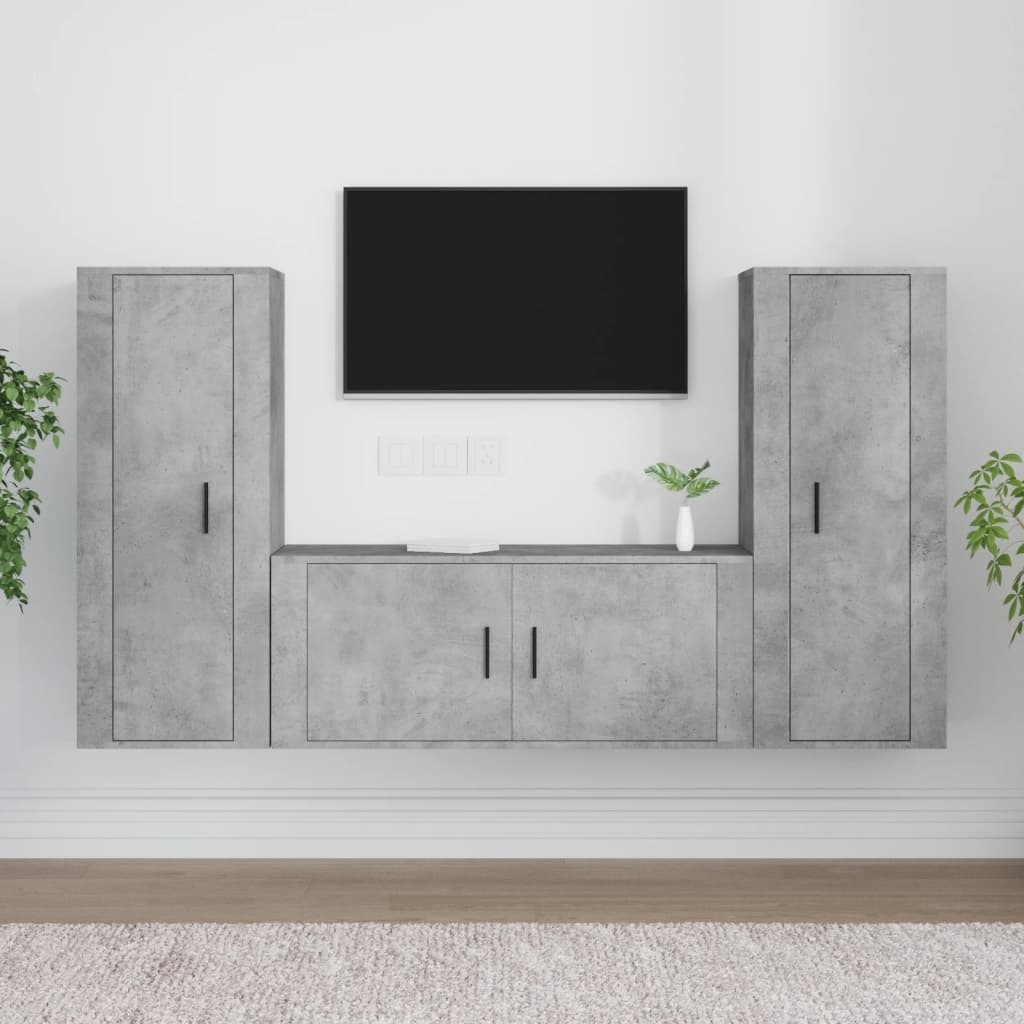 3-delige Tv-meubelset bewerkt hout betongrijs