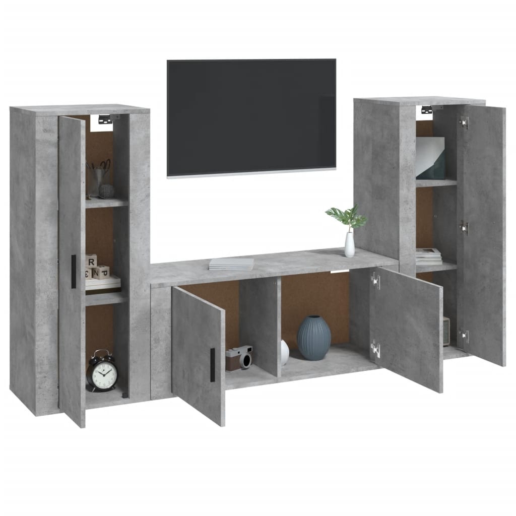 3-delige Tv-meubelset bewerkt hout betongrijs