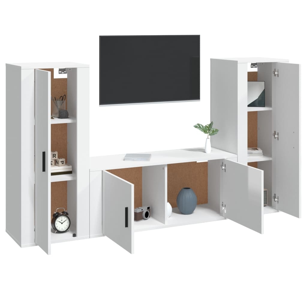 3-delige Tv-meubelset bewerkt hout hoogglans wit