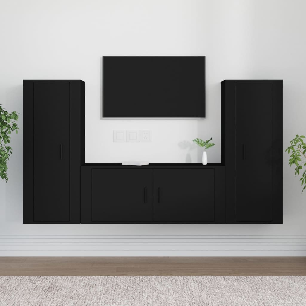 3-delige Tv-meubelset bewerkt hout zwart