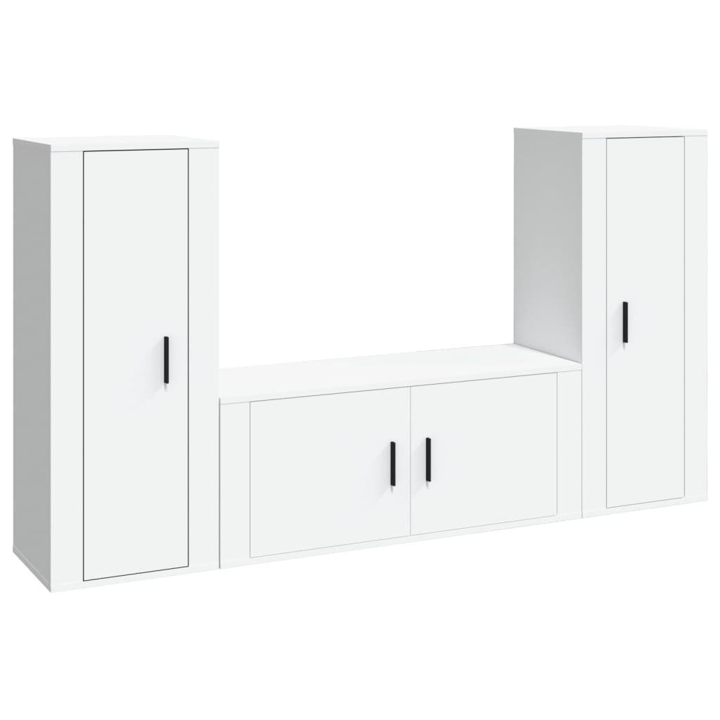 3-delige Tv-meubelset bewerkt hout wit