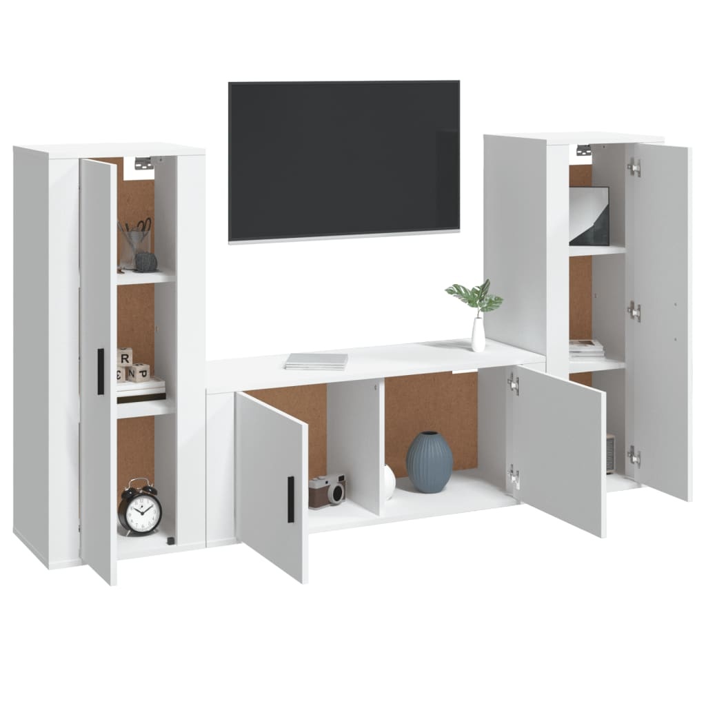 3-delige Tv-meubelset bewerkt hout wit