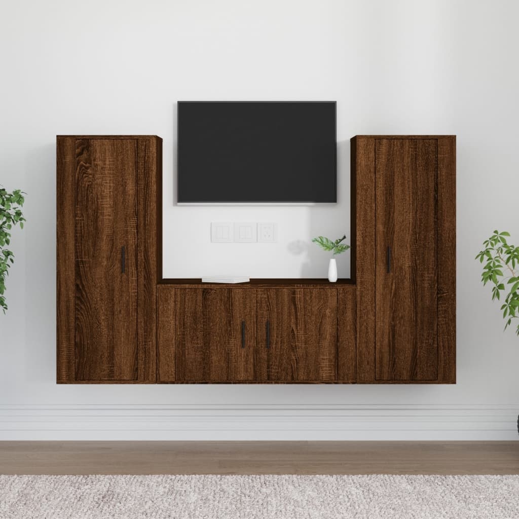 3-delige Tv-meubelset bewerkt hout bruineikenkleurig