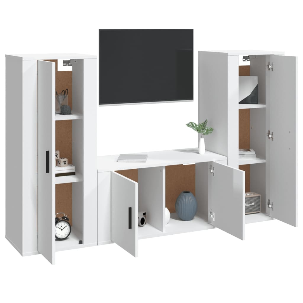 3-delige Tv-meubelset bewerkt hout hoogglans wit