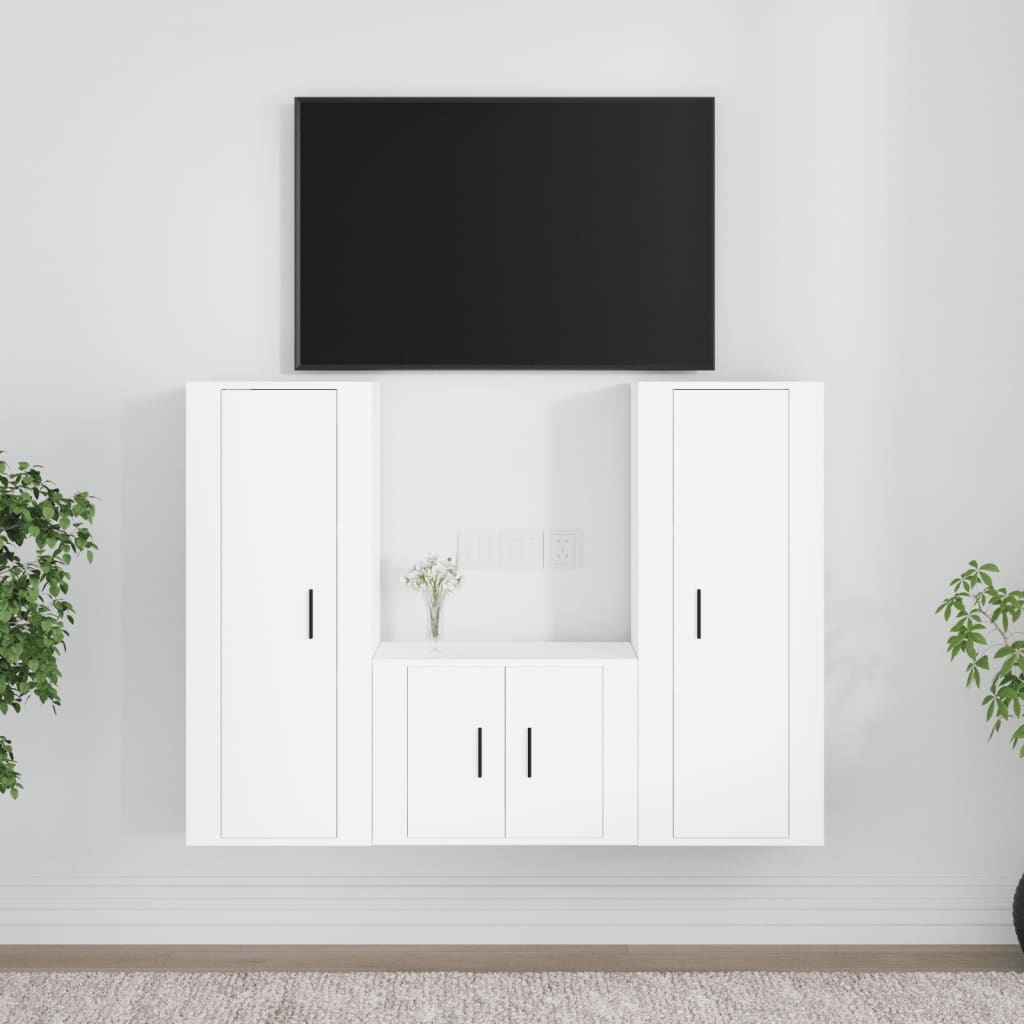 3-delige Tv-meubelset bewerkt hout wit