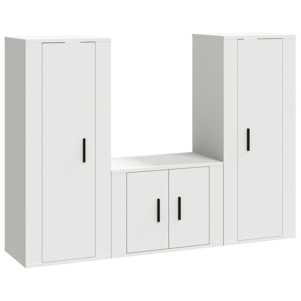 3-delige Tv-meubelset bewerkt hout wit