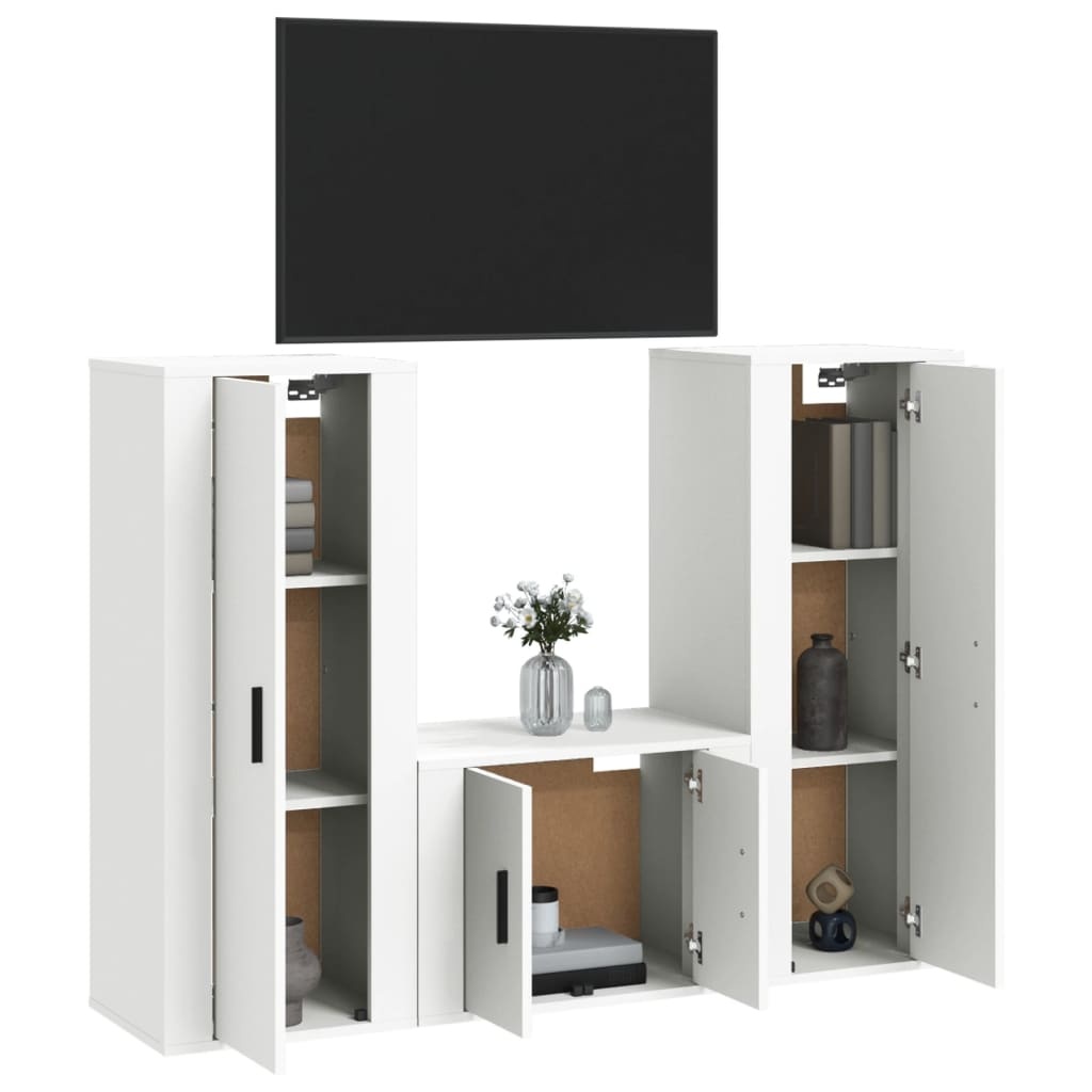 3-delige Tv-meubelset bewerkt hout wit