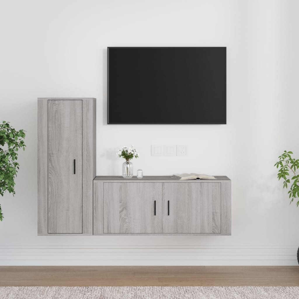 2-delige Tv-meubelset bewerkt hout grijs sonoma eikenkleurig