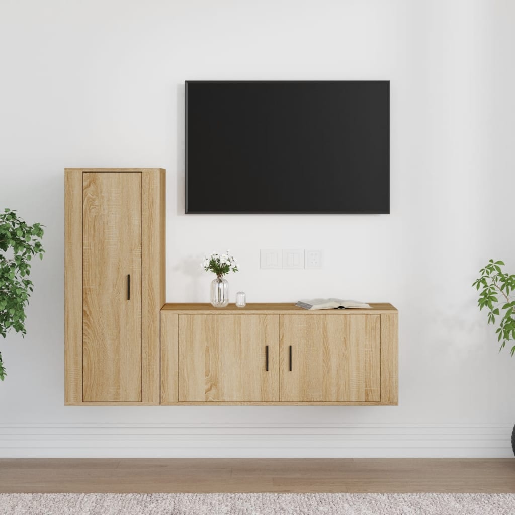 2-delige Tv-meubelset bewerkt hout sonoma eikenkleurig