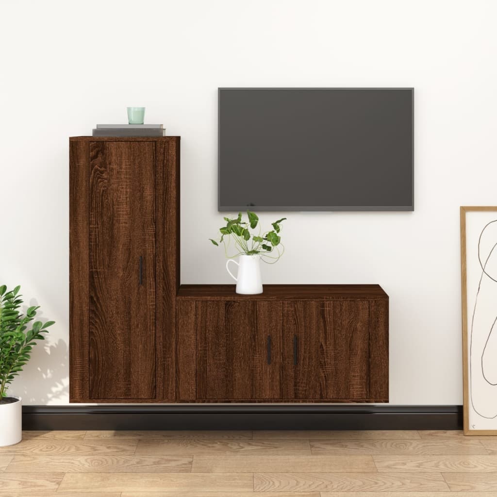 2-delige Tv-meubelset bewerkt hout bruineikenkleurig