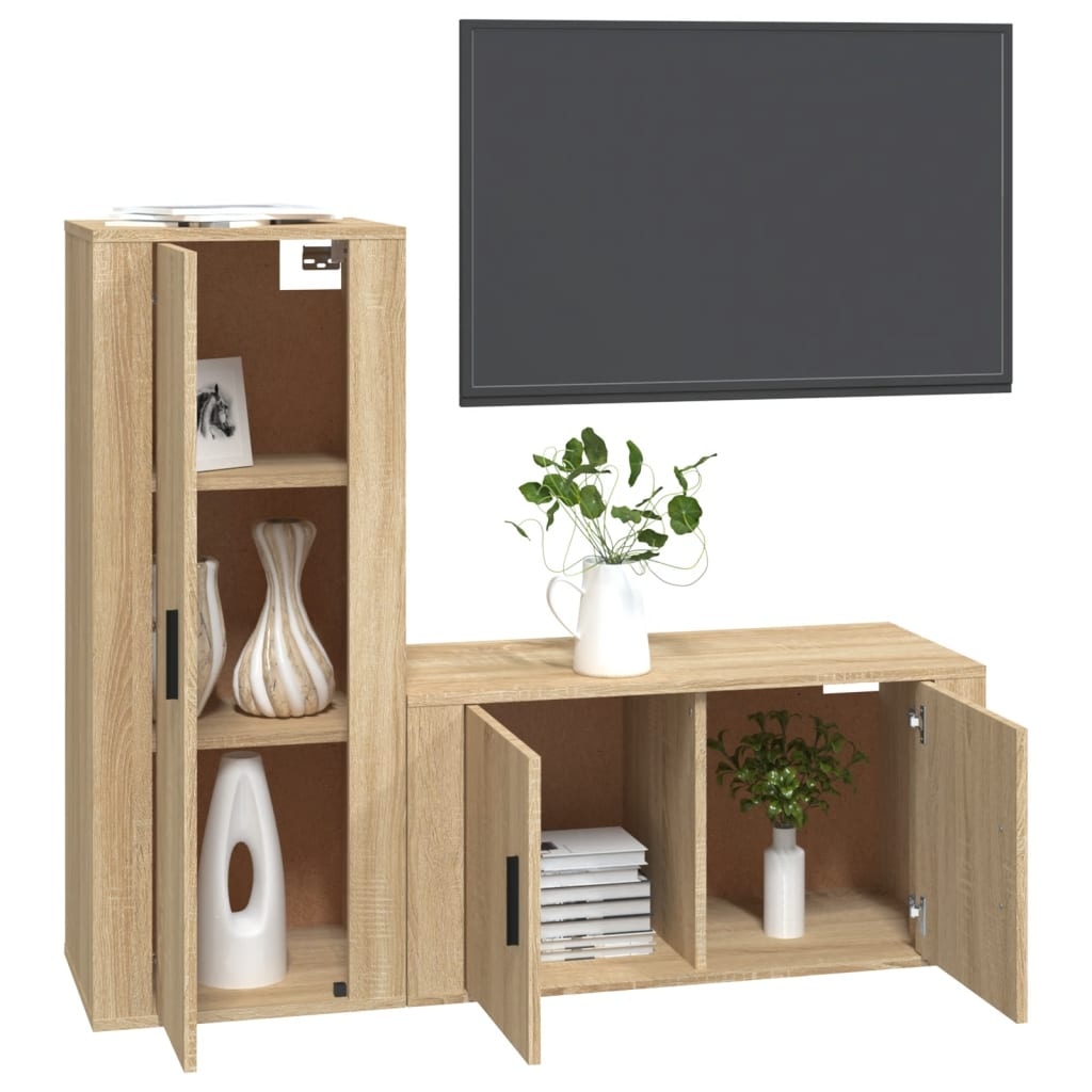 2-delige Tv-meubelset bewerkt hout sonoma eikenkleurig