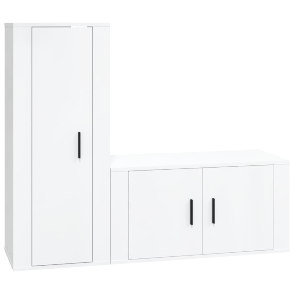 2-delige Tv-meubelset bewerkt hout hoogglans wit