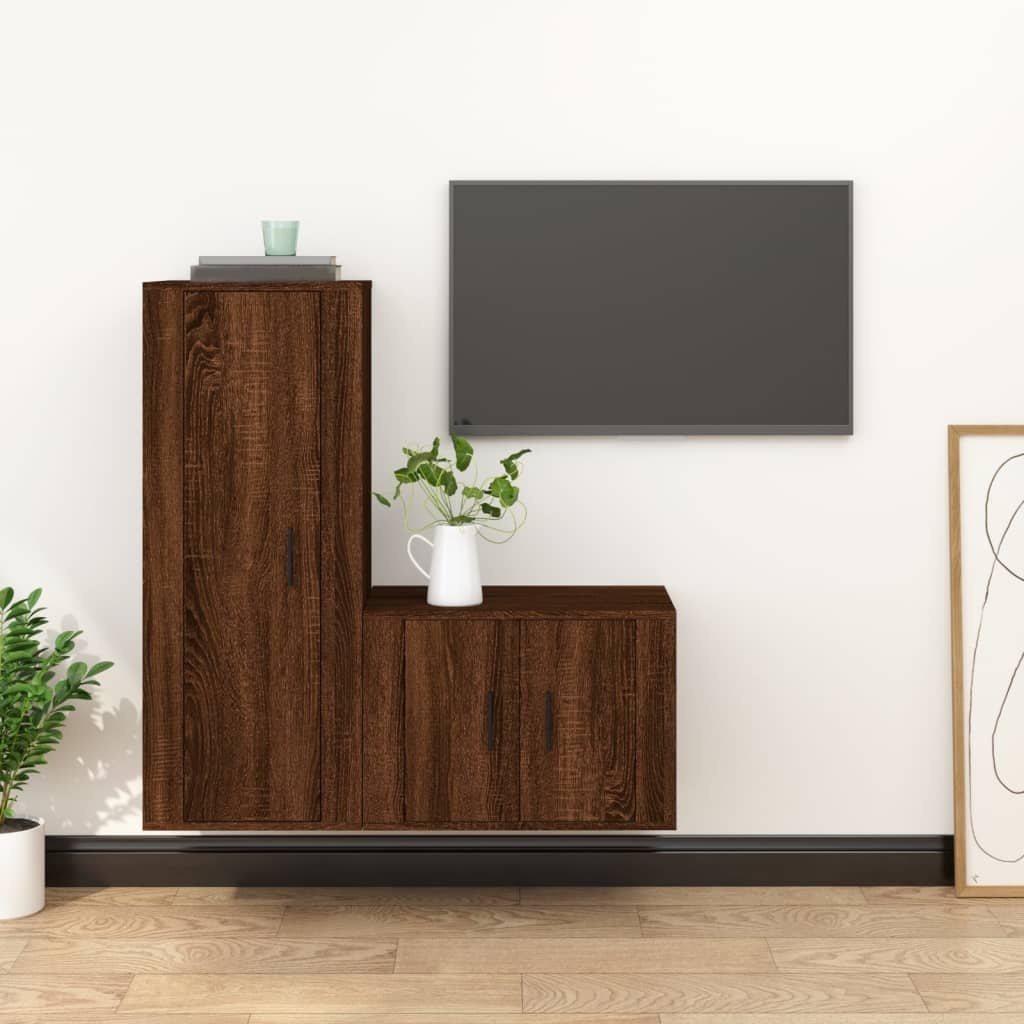 2-delige Tv-meubelset bewerkt hout bruineikenkleurig