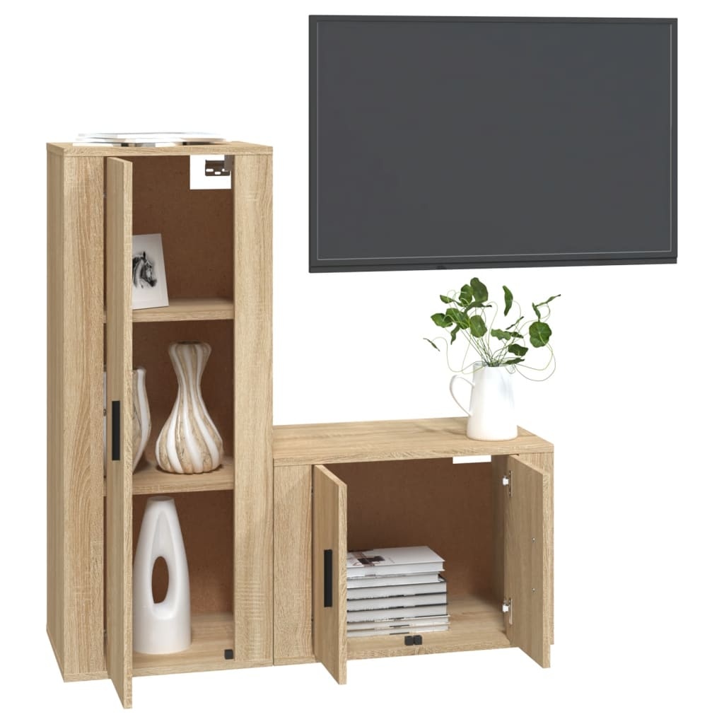 2-delige Tv-meubelset bewerkt hout sonoma eikenkleurig
