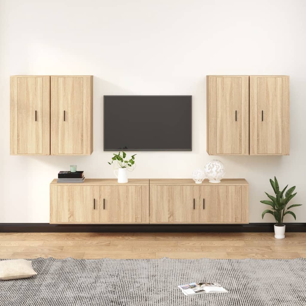 6-delige Tv-meubelset bewerkt hout sonoma eikenkleurig