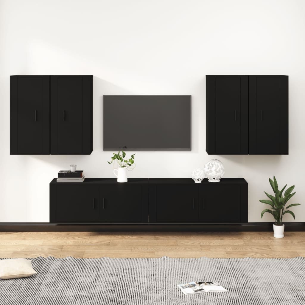 6-delige Tv-meubelset bewerkt hout zwart