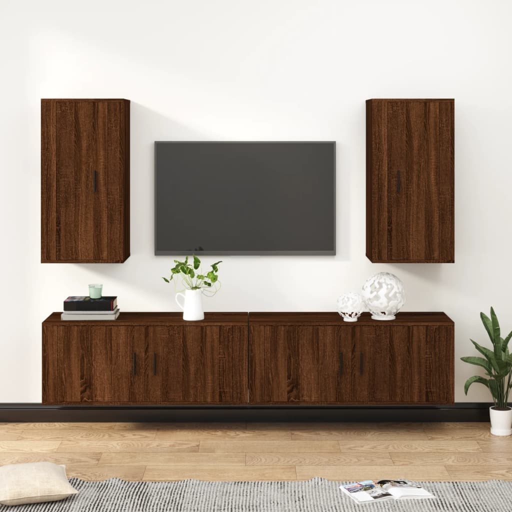 4-delige Tv-meubelset bewerkt hout bruineikenkleurig