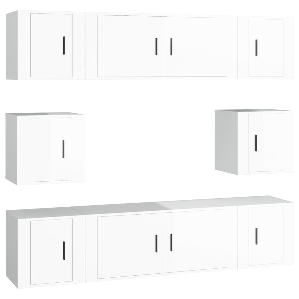 8-delige Tv-meubelset bewerkt hout hoogglans wit